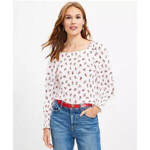 Loft Floral Puff Long Sleeve Square Neck Smocked Cuffs Romantic Blouse Small